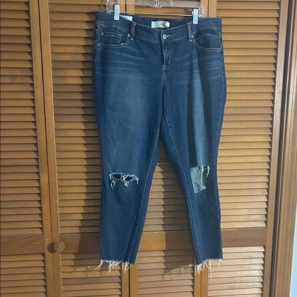 Torrid Dark Blue Distressed Ankle Jeans